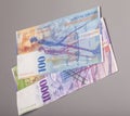 Swiss 1000 and 100 Franc notes Royalty Free Stock Photo