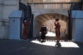 Swiss guards greeting nun