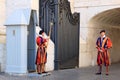 Swiss guards near St. Peters Basilica in Rome, Italy