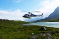 A Swiss Helicopter at Furtschella in the upper Engadin in canton GraubÃÂ¼nden