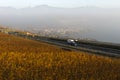The Swiss highway No 9 running through the Lavaux vineyards