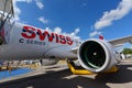 Swiss International Air Lines new Bombardier CSeries passenger jet on display at Singapore Airshow Royalty Free Stock Photo