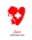 Swiss International Day. Heart in colors of Switzerland flag.