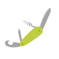 Swiss knife, multitool, multifunctional pocket knife. Equipment for fishing, tourism, travel, camping, hiking. Flat vector