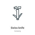 Swiss knife outline vector icon. Thin line black swiss knife icon, flat vector simple element illustration from editable camping Royalty Free Stock Photo