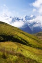 Swiss Meadows and Swiss Mountains Royalty Free Stock Photo