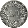 Swiss money coin 20 centimes reverse