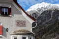 swiss mountain town zernez sign Royalty Free Stock Photo