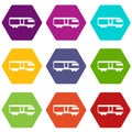 Swiss mountain train icon set color hexahedron Royalty Free Stock Photo