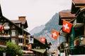 Swiss mountain village street in switzerland