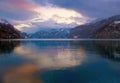 SWISS MOUNTAINS LAKE SUNSET, SWITZERLAND Royalty Free Stock Photo