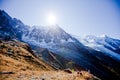 Vivid Sun in snowly mountains in Swiss near Geneva, blue sky, Eurone nature, stones and fresh air switzerland Royalty Free Stock Photo