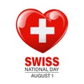Swiss National Day. August 1. Flag of Switzerland in the shape of a heart. Illustration, banner vector Royalty Free Stock Photo