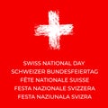 Swiss National Day lettering in English, French, Italian, German and Romansh. Switzerland holiday typography poster. Vector Royalty Free Stock Photo