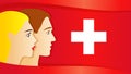 Swiss national day, patriotic girl and guy on Switzerland flag Royalty Free Stock Photo