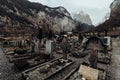 Swiss old graveyard in the alps.