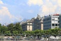 Swiss Pont des Bergues over Rhone river, seen from Pont du Mont Blanc, Geneva Royalty Free Stock Photo