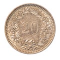 20 Swiss Rappen coin Royalty Free Stock Photo
