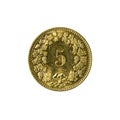 5 swiss rappen coin 2008 obverse isolated on white background Royalty Free Stock Photo