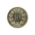 10 swiss rappen coin 2008 obverse isolated on white background Royalty Free Stock Photo