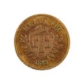 1 swiss rappen coin 1883 reverse isolated on white background