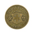 20 swiss rappen coin 1858 reverse isolated on white background