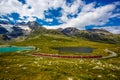 Swiss Red Train Bernina Express,Morteratsch Royalty Free Stock Photo