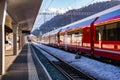 Swiss red train parking at the station Royalty Free Stock Photo