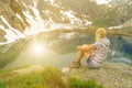 Tourist girl by Lago Bianco lake Royalty Free Stock Photo