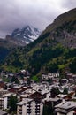 Swiss Resort Town of Zermatt and Matterhorn Mountain on a Cloudy Day