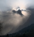 Sunburst behind evening clouds