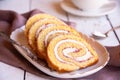 Swiss roll with cream, homemde dessert Royalty Free Stock Photo