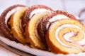 Swiss roll with cream, homemde dessert Royalty Free Stock Photo