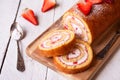 Swiss roll with strawberries and cream, homemde dessert Royalty Free Stock Photo