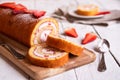 Swiss roll with strawberries and cream, homemde dessert