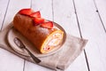 Swiss roll with strawberries and cream, homemde dessert Royalty Free Stock Photo