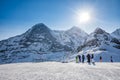 Swiss ski Alpine mountain resort with famous Eiger, Monch and Ju