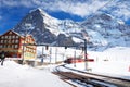 Swiss ski Alpine mountain resort with famous Eiger, Monch and Ju