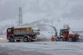 Swiss snow removal work in cold winter