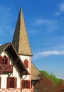 Swiss-style house in the Alpine mountains. Royalty Free Stock Photo