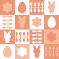 Swiss style monochrome Easter pattern with rabbits, eggs and flowers. Print for paper, textile and fabric. Perfect surface design