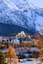 Swiss Tarasp village with Tarasp Castle in early winter Royalty Free Stock Photo