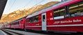 a swiss train of the rhaetische bahn panorama Royalty Free Stock Photo