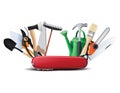 Swiss universal knife with garden tools. All in one. Royalty Free Stock Photo