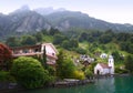 Swiss village on the lake Royalty Free Stock Photo