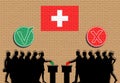 Swiss voters crowd silhouette in election with check marks and S