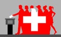 Swiss voters crowd silhouette like Switzerland flag by voting for election