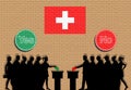 Swiss voters crowd silhouette in Switzerland election with yes a