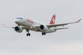 Swissair plane landing Royalty Free Stock Photo