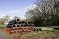 Swissvale, Pennsylvania, USA 04/20/2019 18 inch corrugated industrial plastic pipes at a job site